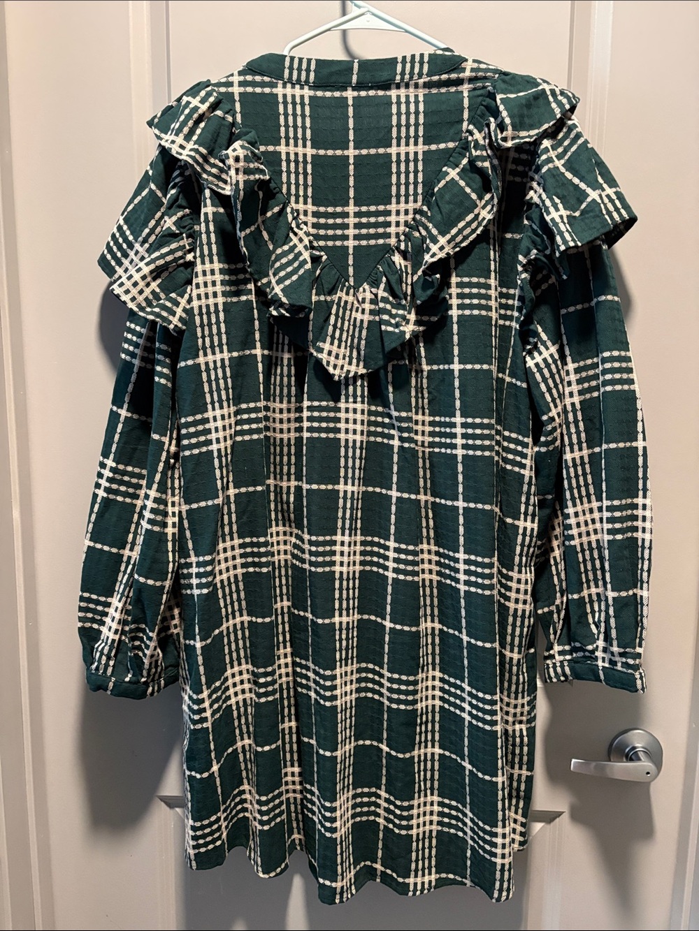 GeeGee x Lovelo Plaid Ruffle Shirt Mini Dress 2X Green Cream Cotton NWT - Picture 10 of 11